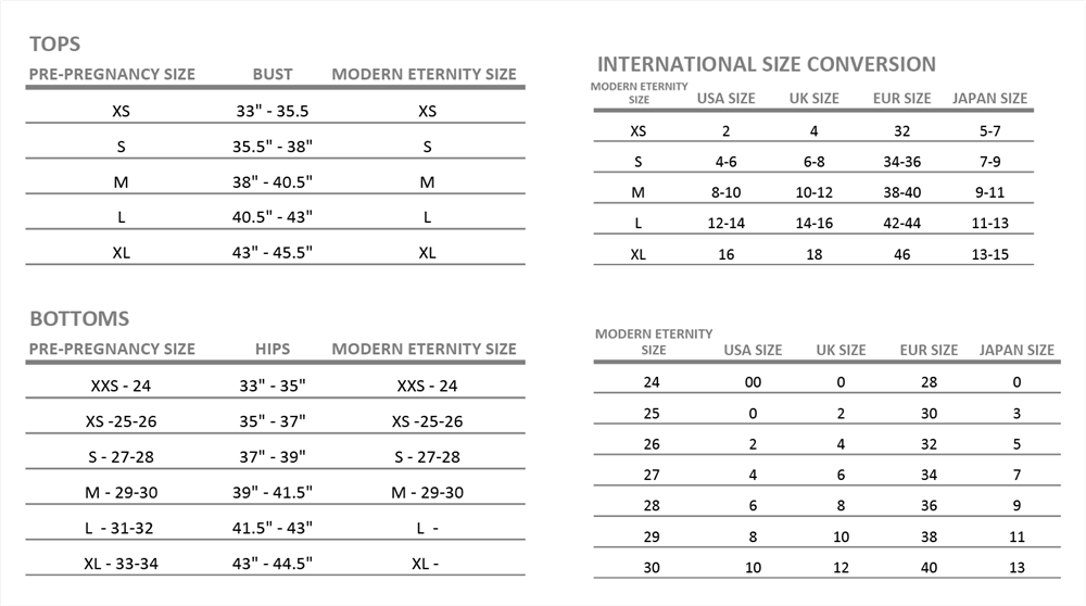 Size Chart|Maternity Coats and Jackets by Modern Eternity
